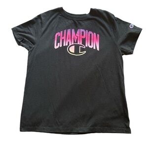 Champion Black Shirt Pink Graphics Logo Iconic Size Med GUC #0064